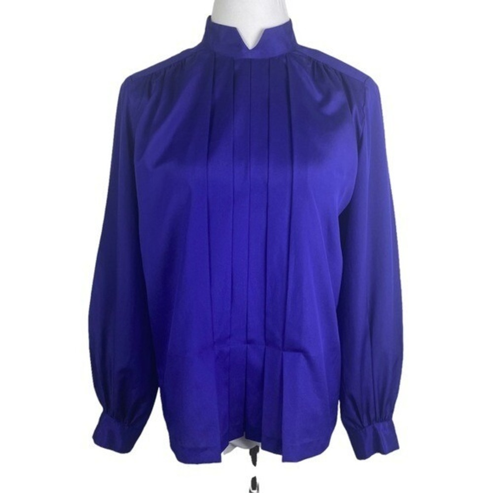 Liz Claiborne Vintage Pleated Front Button‎ Down Back Blouse Women's 8 Purple